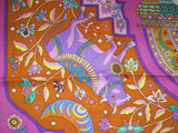Hermes Violet/Orange/Vert AUX PORTES DU PALAIS by Christine Henry Cashmere Shawl 140, BNWTIB! - poupishop