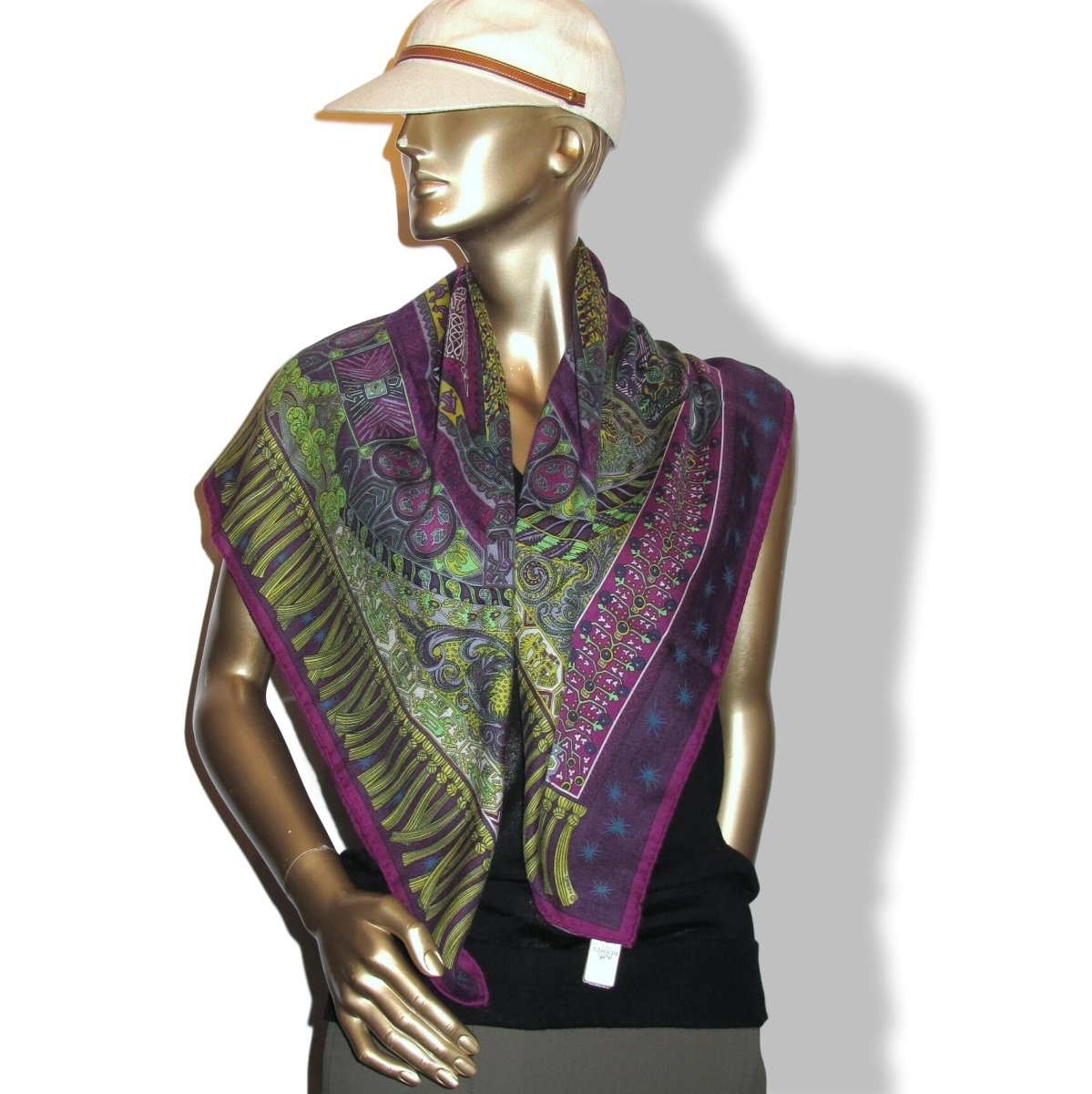 Hermes Violet/Vert/Aubergine SUR UN TAPIS VOLANT by Annie Faivre Cashmere 90cm, NWT! - poupishop