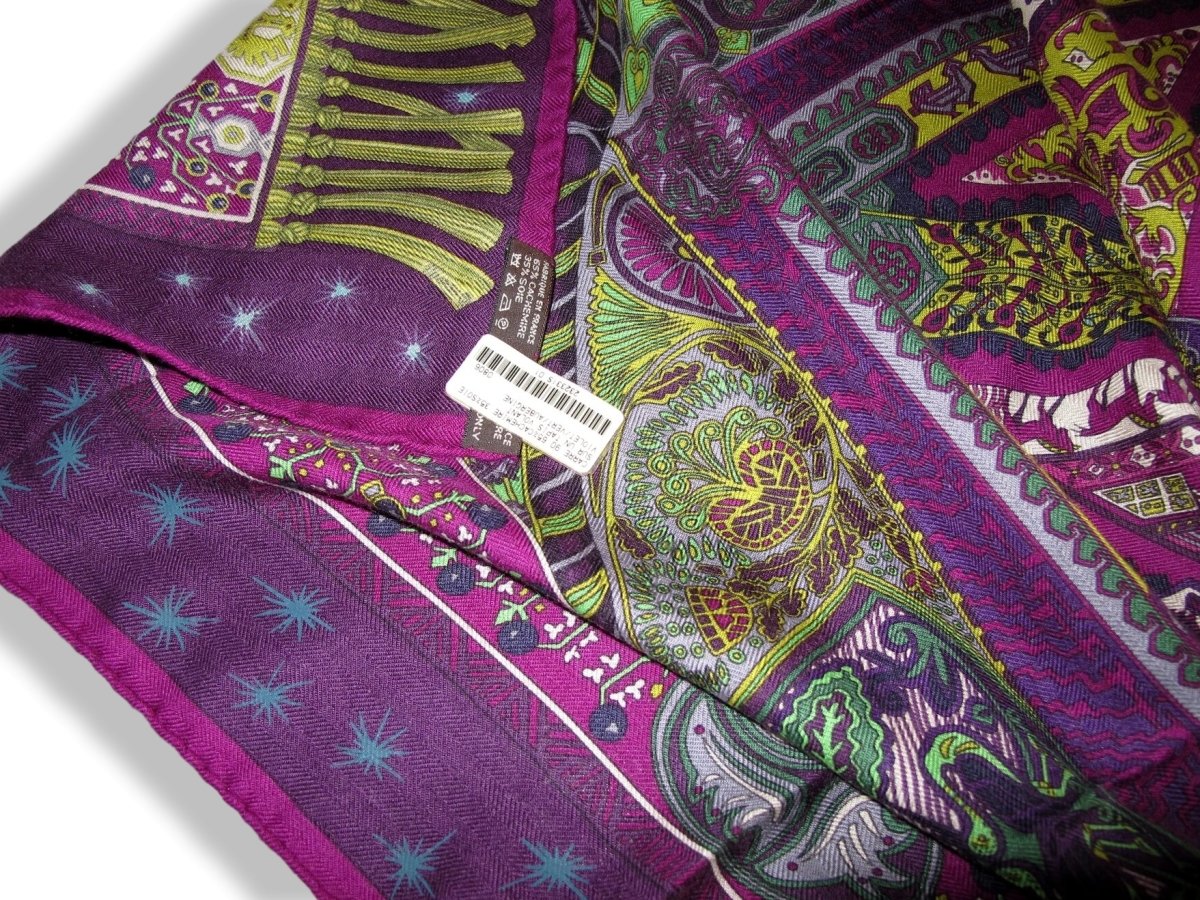 Hermes Violet/Vert/Aubergine SUR UN TAPIS VOLANT by Annie Faivre Cashmere 90cm, NWT! - poupishop