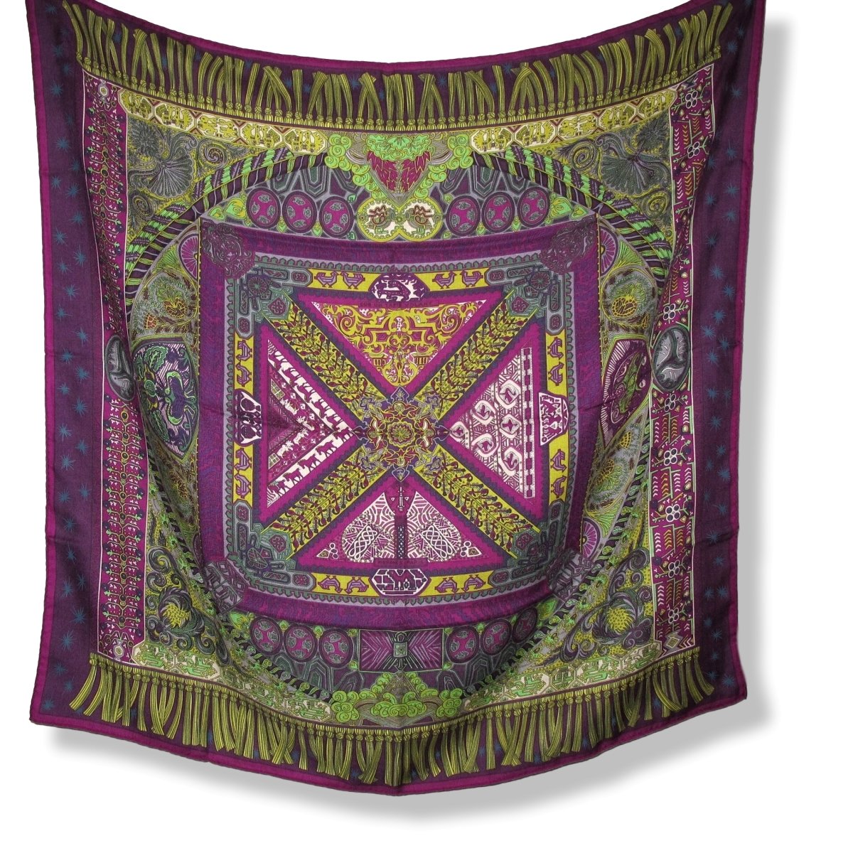 Hermes Violet/Vert/Aubergine SUR UN TAPIS VOLANT by Annie Faivre Cashmere 90cm, NWT! - poupishop