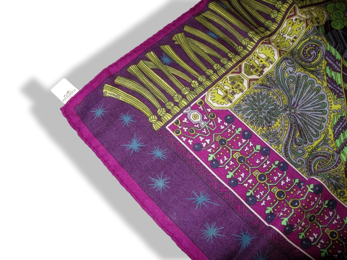 Hermes Violet/Vert/Aubergine SUR UN TAPIS VOLANT by Annie Faivre Cashmere 90cm, NWT! - poupishop