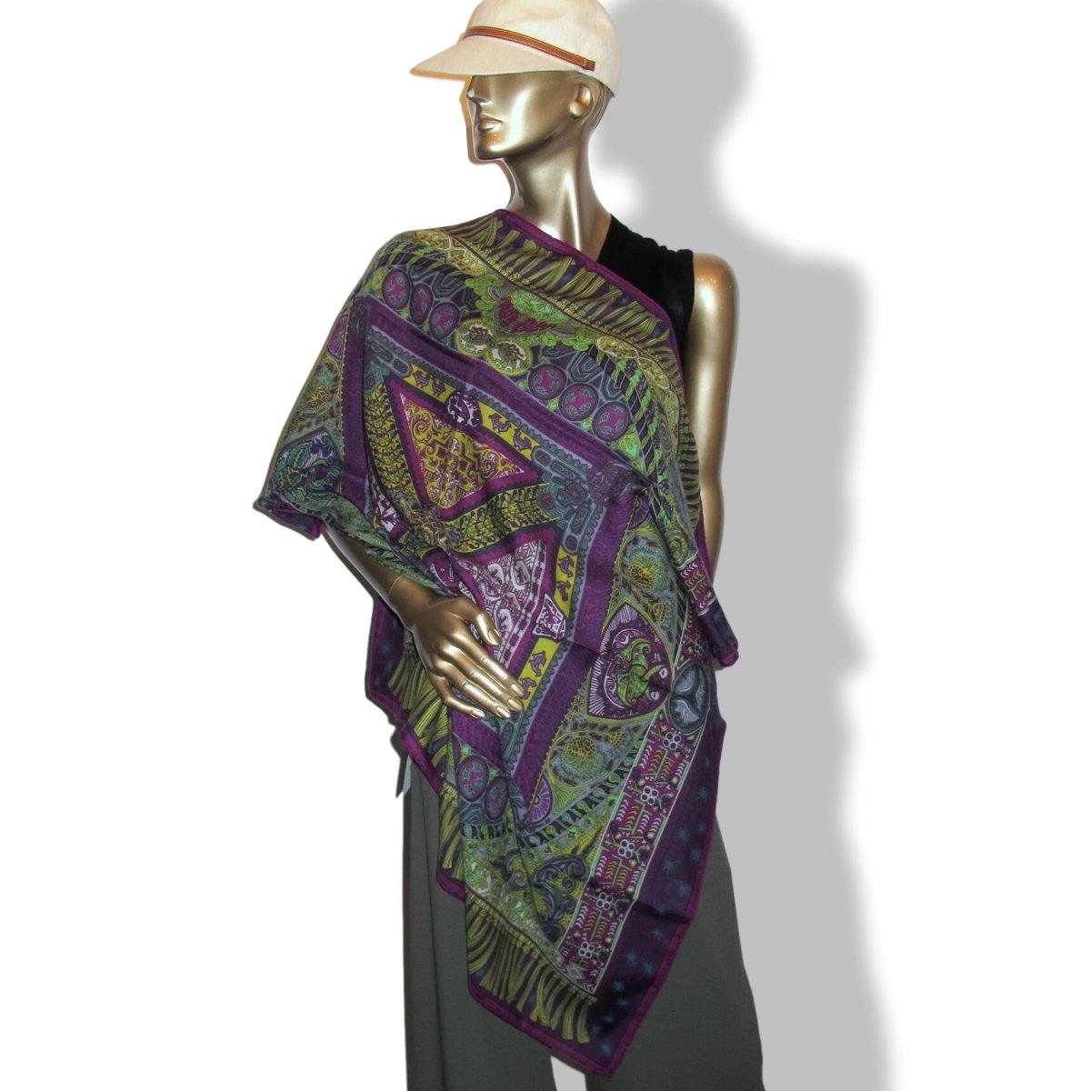 Hermes Violet/Vert/Aubergine SUR UN TAPIS VOLANT by Annie Faivre Cashmere 90cm, NWT! - poupishop