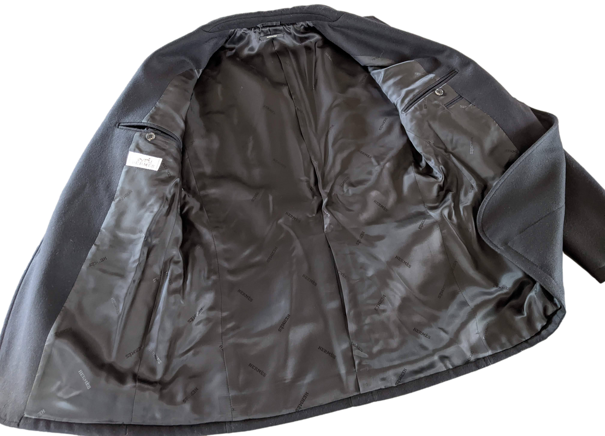 Hermes Noir/Noir 100% Virgin Wool with Lambskin Details Men's Jacket Sz50