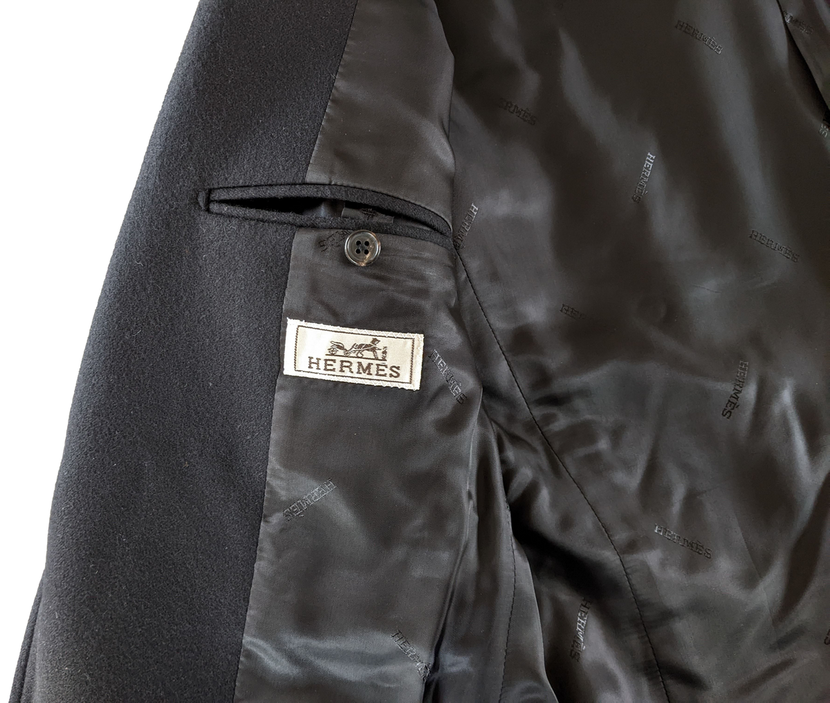 Hermes Noir/Noir 100% Virgin Wool with Lambskin Details Men's Jacket Sz50