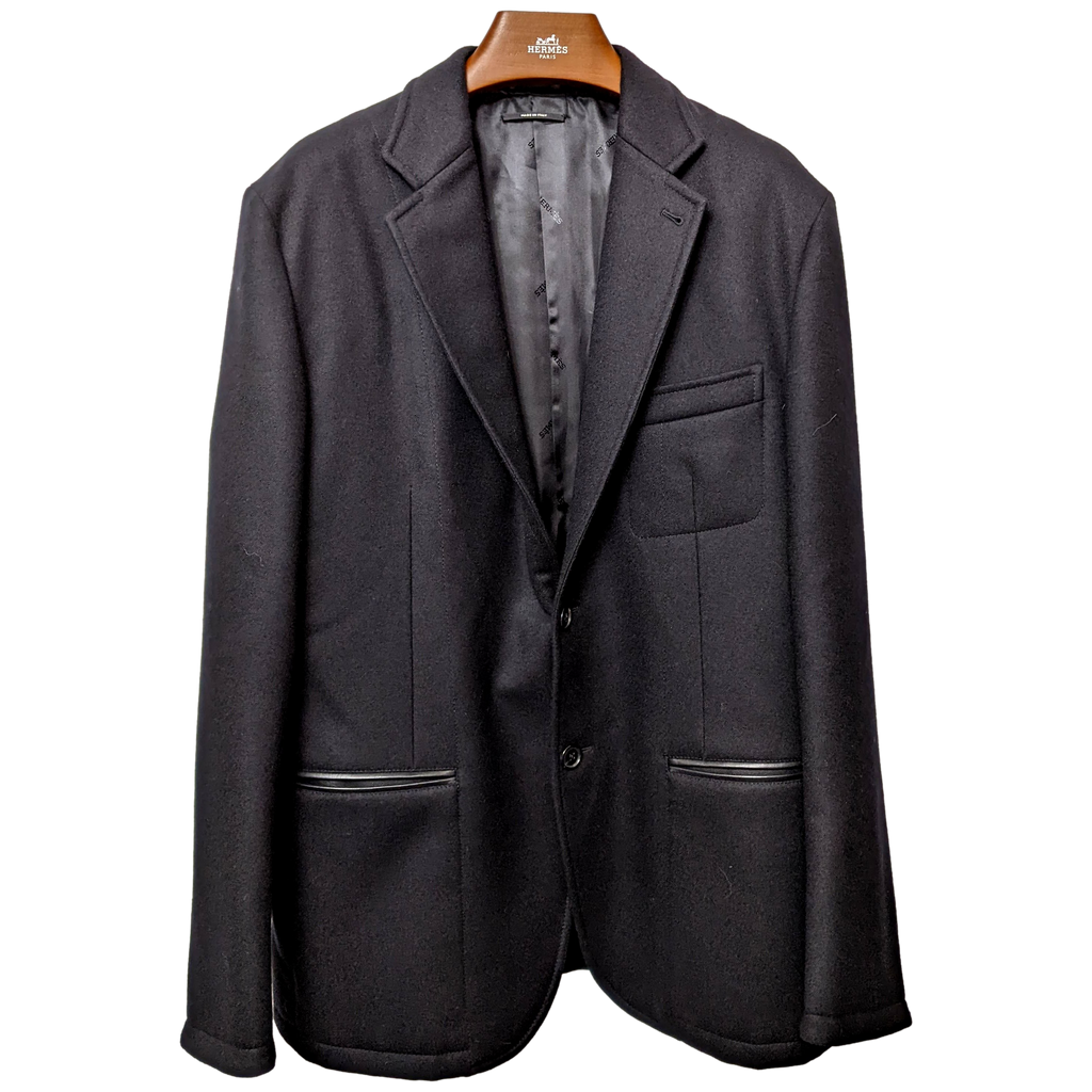 Hermes Noir/Noir 100% Virgin Wool with Lambskin Details Men's