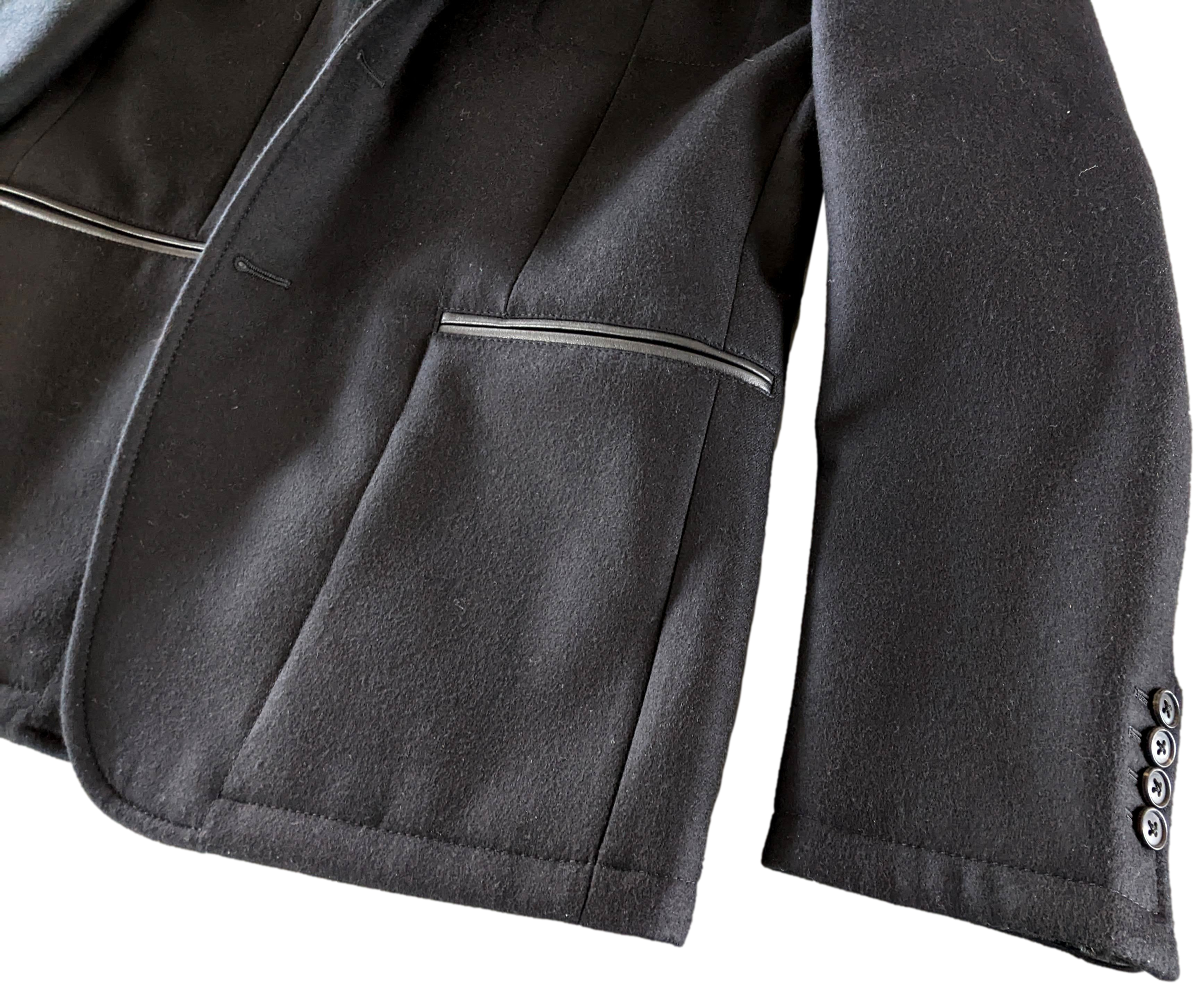 Hermes Noir/Noir 100% Virgin Wool with Lambskin Details Men's Jacket Sz50