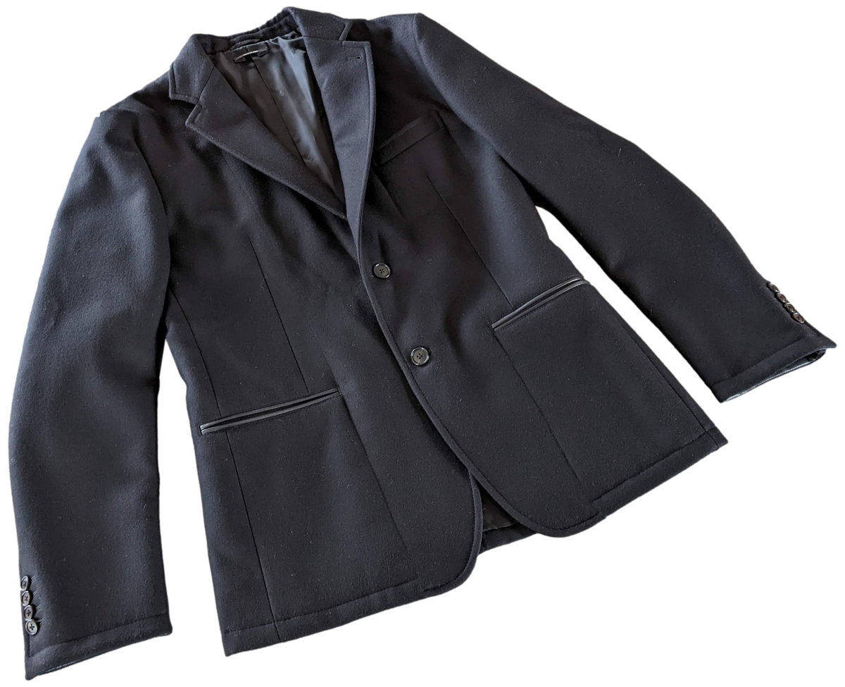Hermes Noir/Noir 100% Virgin Wool with Lambskin Details Men's Jacket Sz50