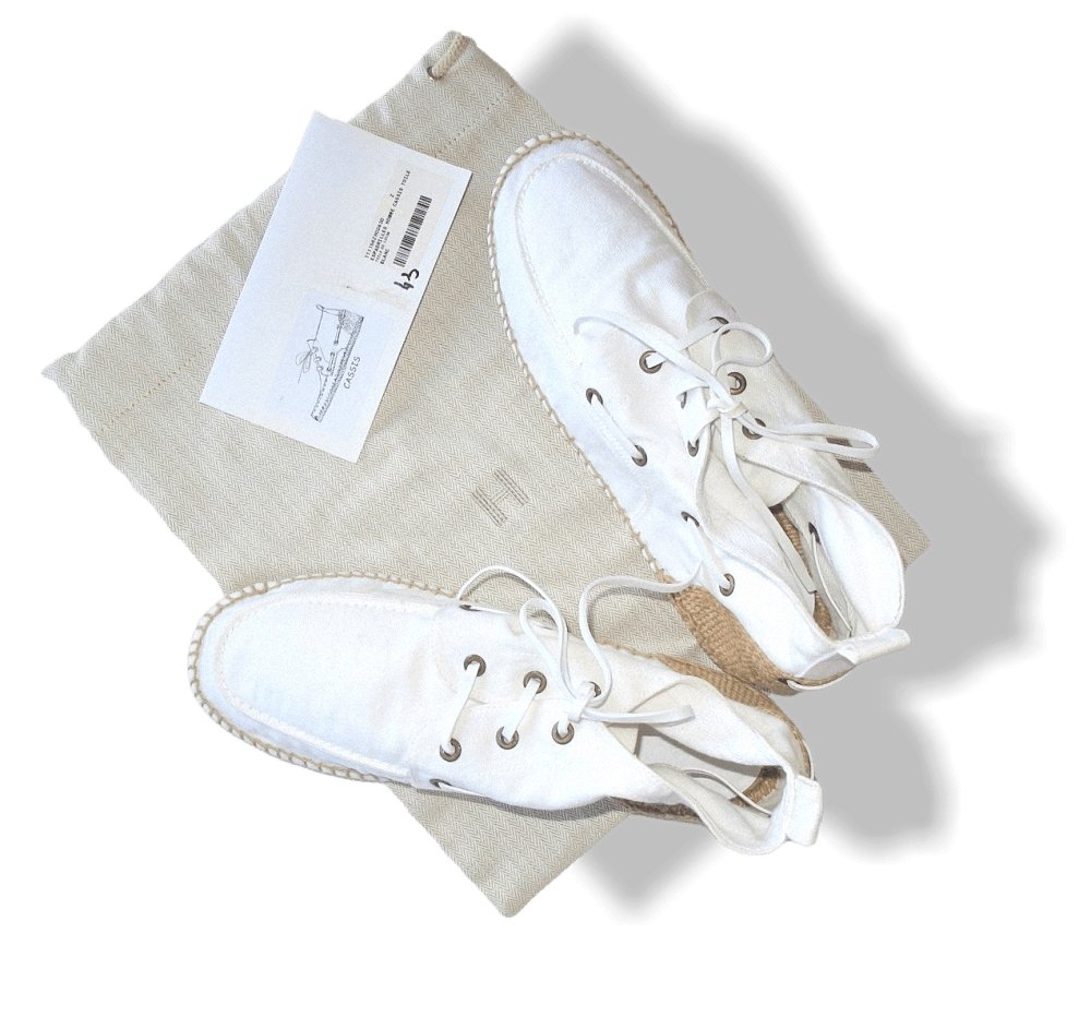 Hermes White Canvas and Natural Cord Cassis Espadrilles Men Mid Shoes Sz43, NIB! - poupishop