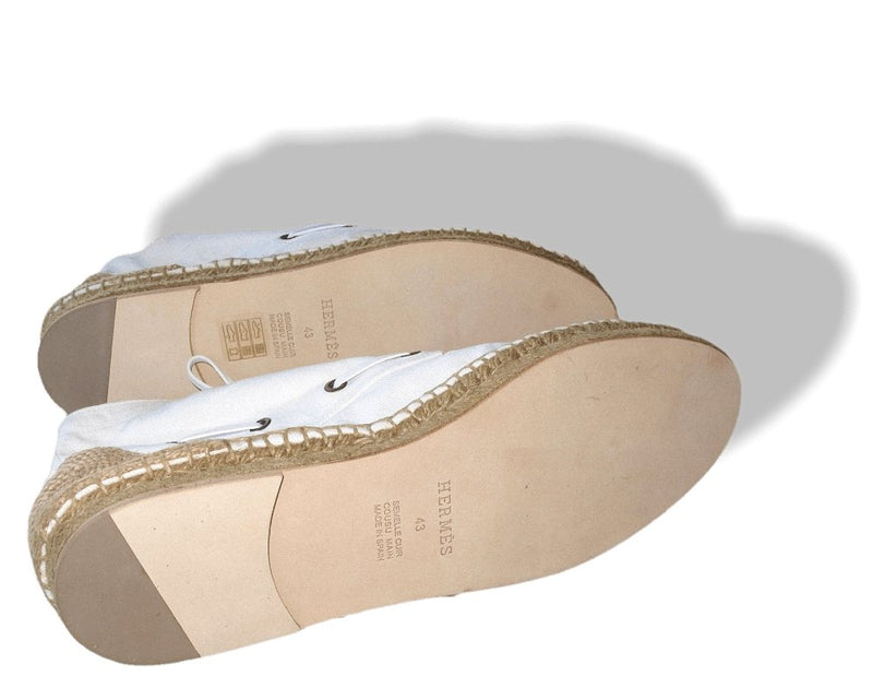 Hermes White Canvas and Natural Cord Cassis Espadrilles Men Mid Shoes Sz43, NIB! - poupishop
