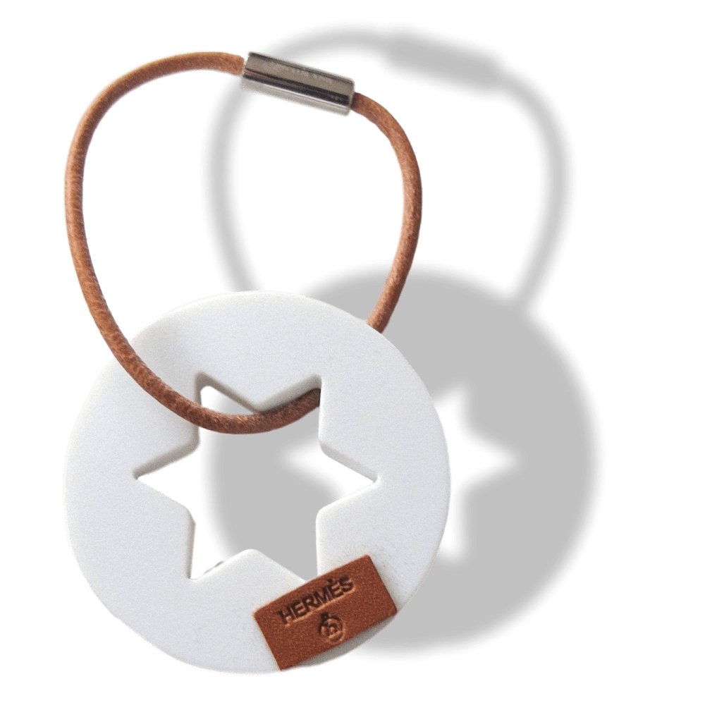 Hermes White Ceramic Star Petit H Bag Charm Keyring Key Rings NIB