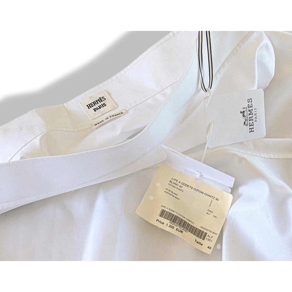 Hermes White Chintz Cotton JUPE A GODETS Skirt Sz 40, Ret. €1200, BNWT! - poupishop