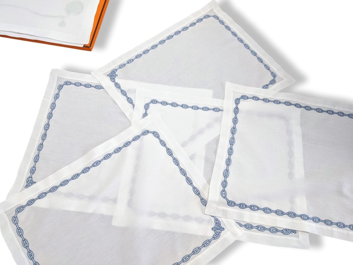 Hermes White Embroidered CHAINE D'ANCRE Set de Table 1 Pc, Box! - poupishop