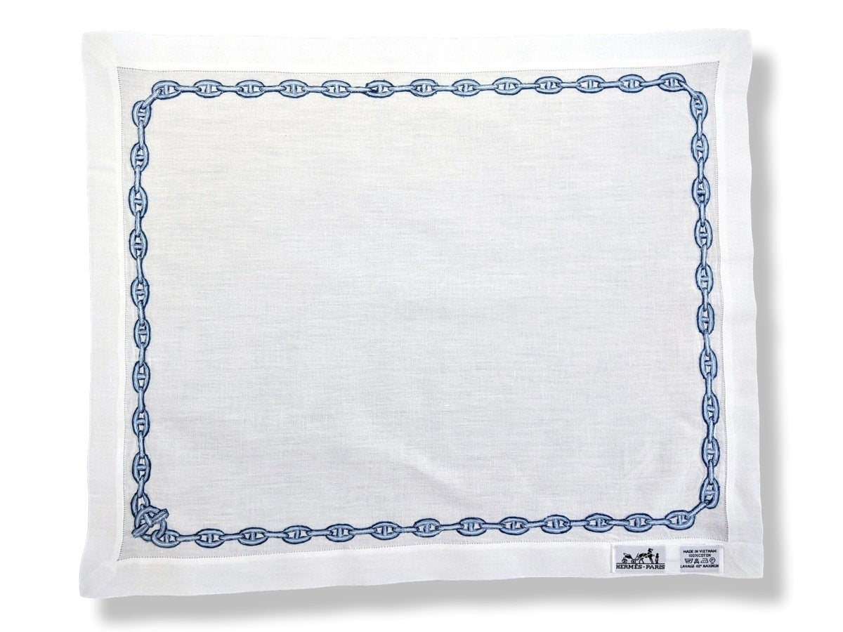 Hermes White Embroidered CHAINE D'ANCRE Set de Table 1 Pc, Box! - poupishop