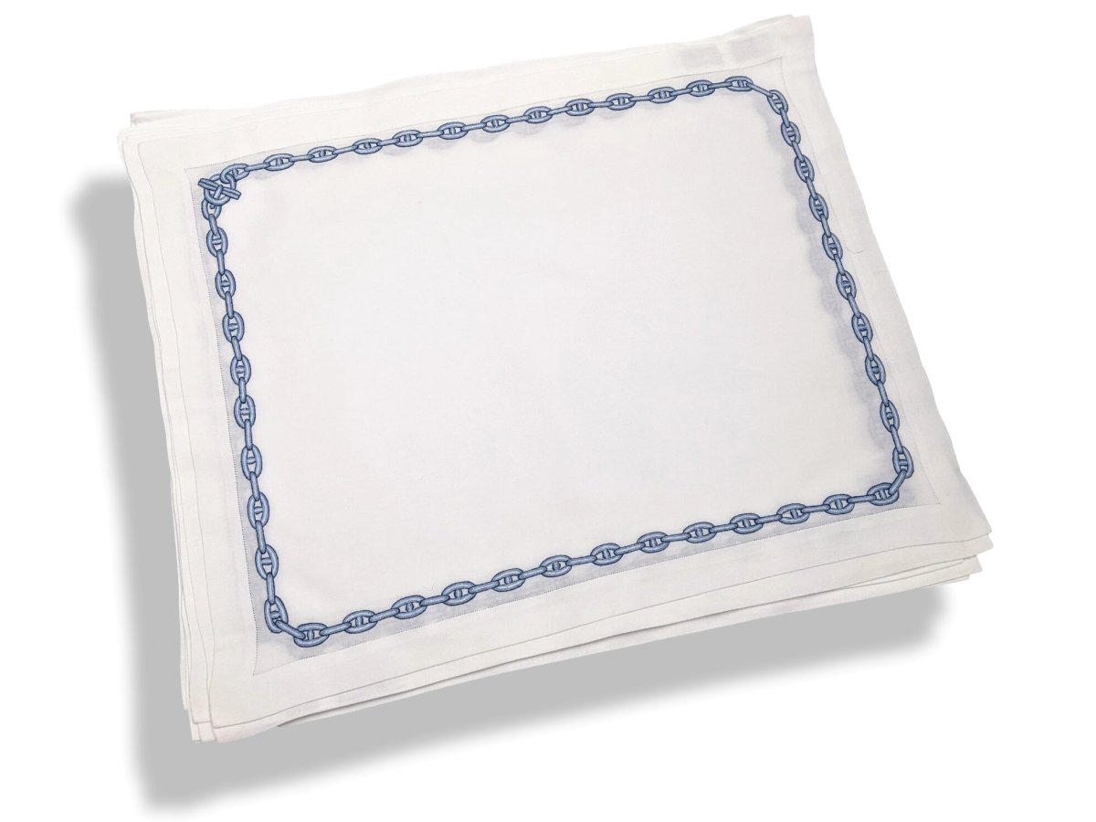 Hermes White Embroidered CHAINE D'ANCRE Set de Table 1 Pc, Box! - poupishop