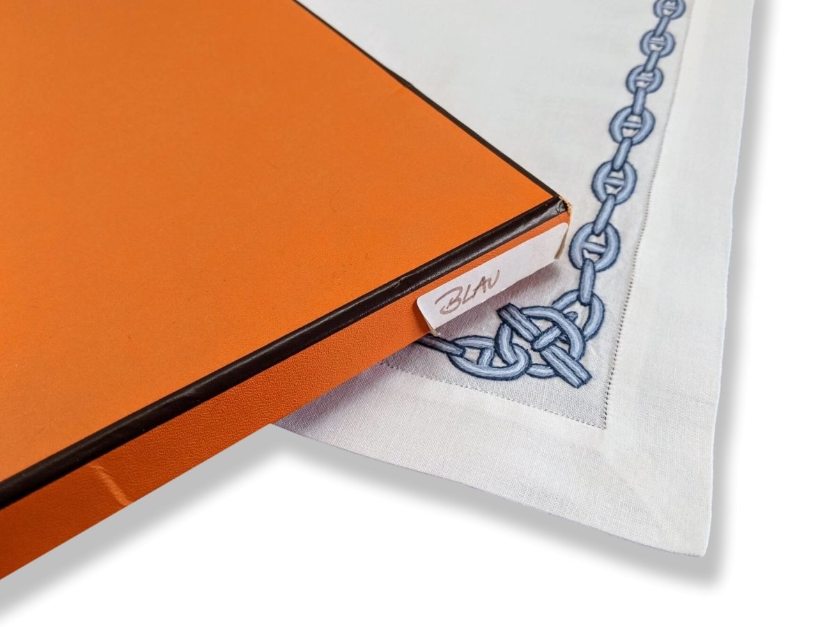 Hermes White Embroidered CHAINE D'ANCRE Set de Table 1 Pc, Box! - poupishop