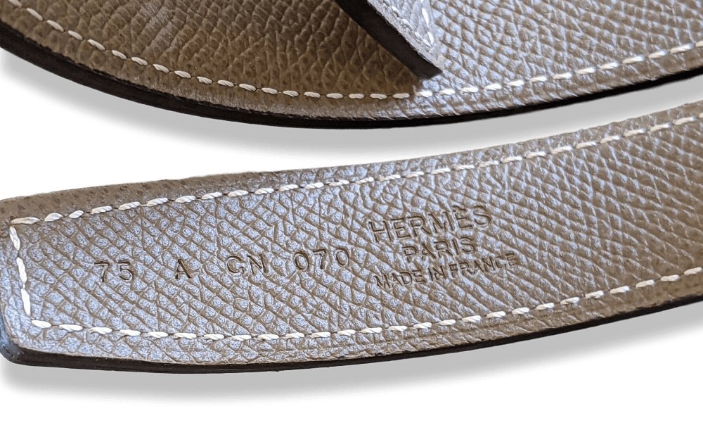 Hermes White Etoupe Epsom Calfskin Reversible Strap for Belt 24 mm Sz75, BNIB! - poupishop