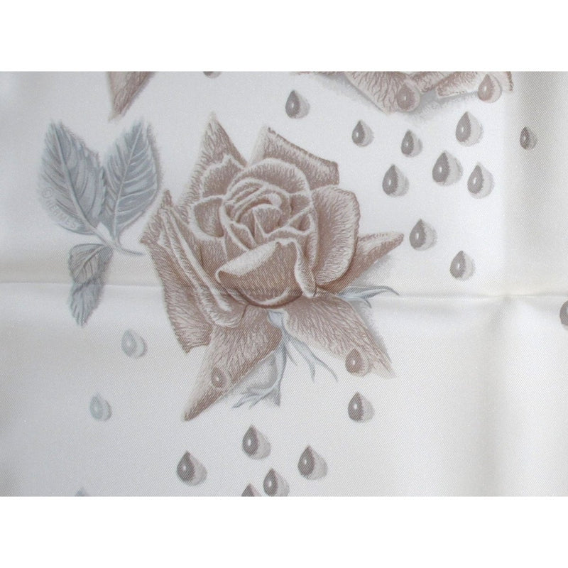 Hermes White Etoupe La Rosee by Anne Gavarni with Blanc Matt Overlay Twill 90cm, NIB! - poupishop