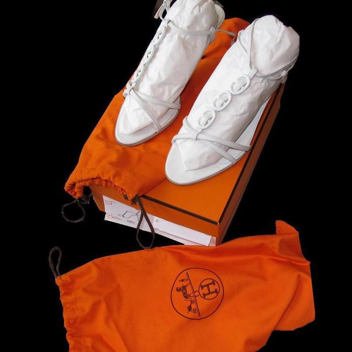 Hermes White Kiru Sandals Women Shoes, NIB! - poupishop