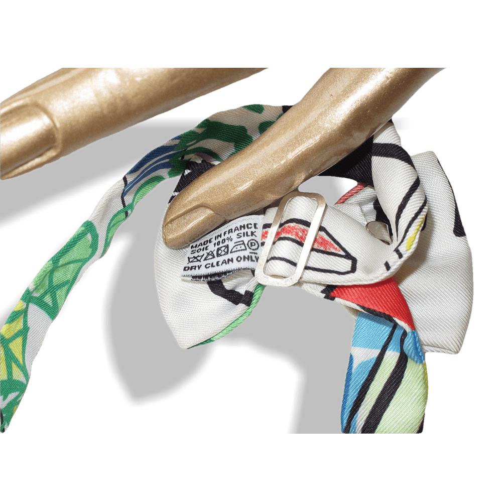 Hermes White Modernisme Tropical NOEUD PAPILLON EN CARRE Mini Bow Tie for Woman Twil Silk, NIB! - poupishop