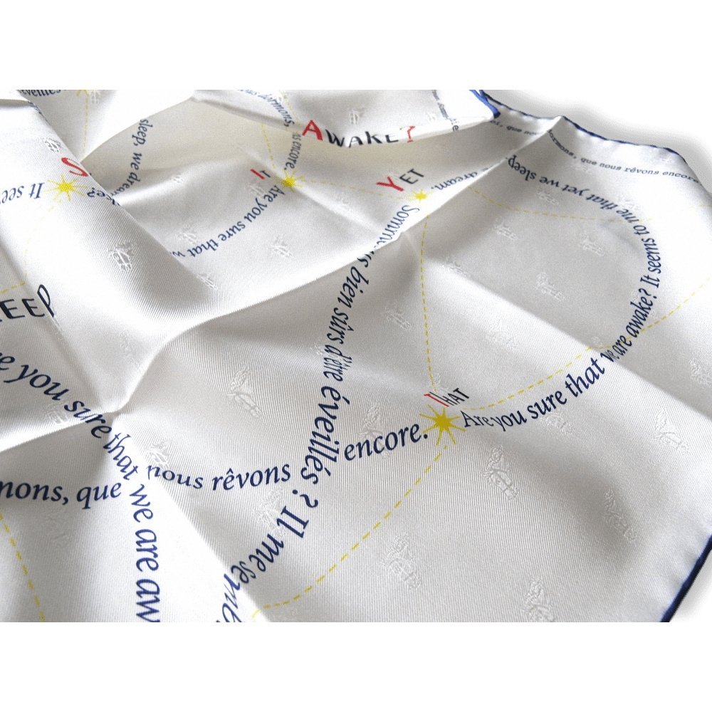 Hermes White Navy Yellow CARREVE (Shakespeare) Jacquard Twill Silk Scarf 70 cm, Rare, NIB! - poupishop