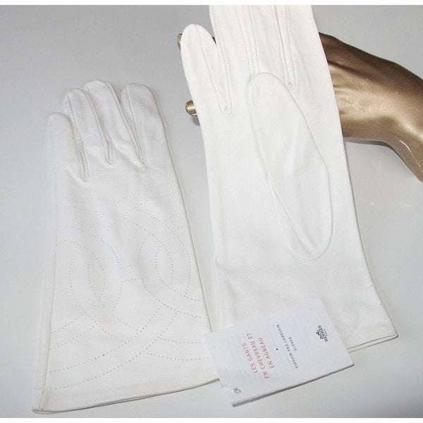 Hermes White Perforated Lambskin Motorcyclist Gloves Sz8, NWT! - poupishop