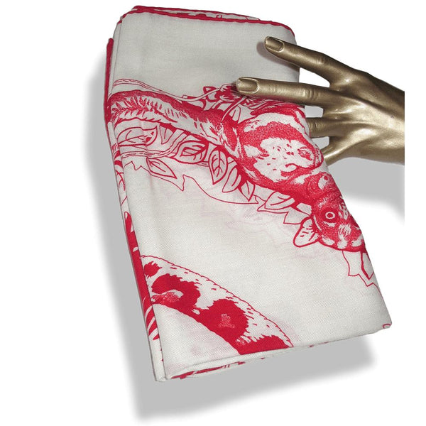 Hermes White Red Jungle Love Tattoo by Robert Dallet Cashmere 70% Shawl 140, New! - poupishop