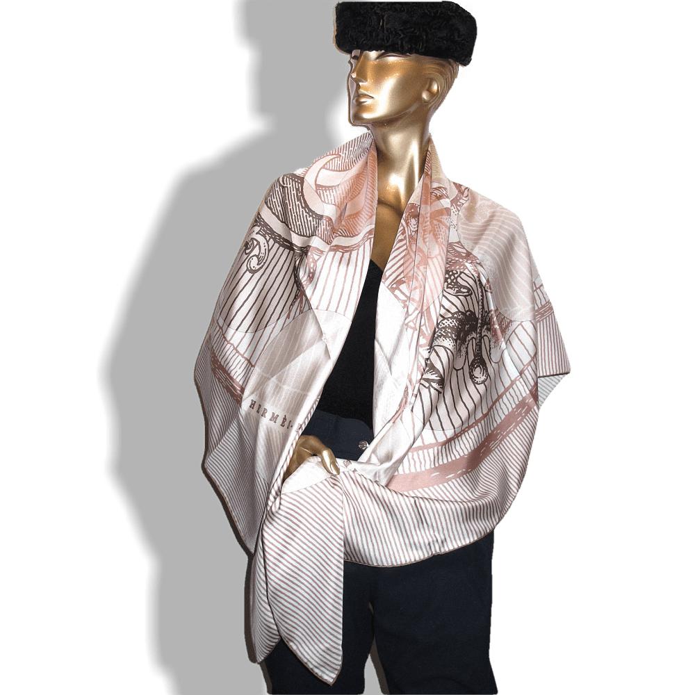 Hermes White Rose Kaki Suite et Poursuite Twill 140, New! - poupishop