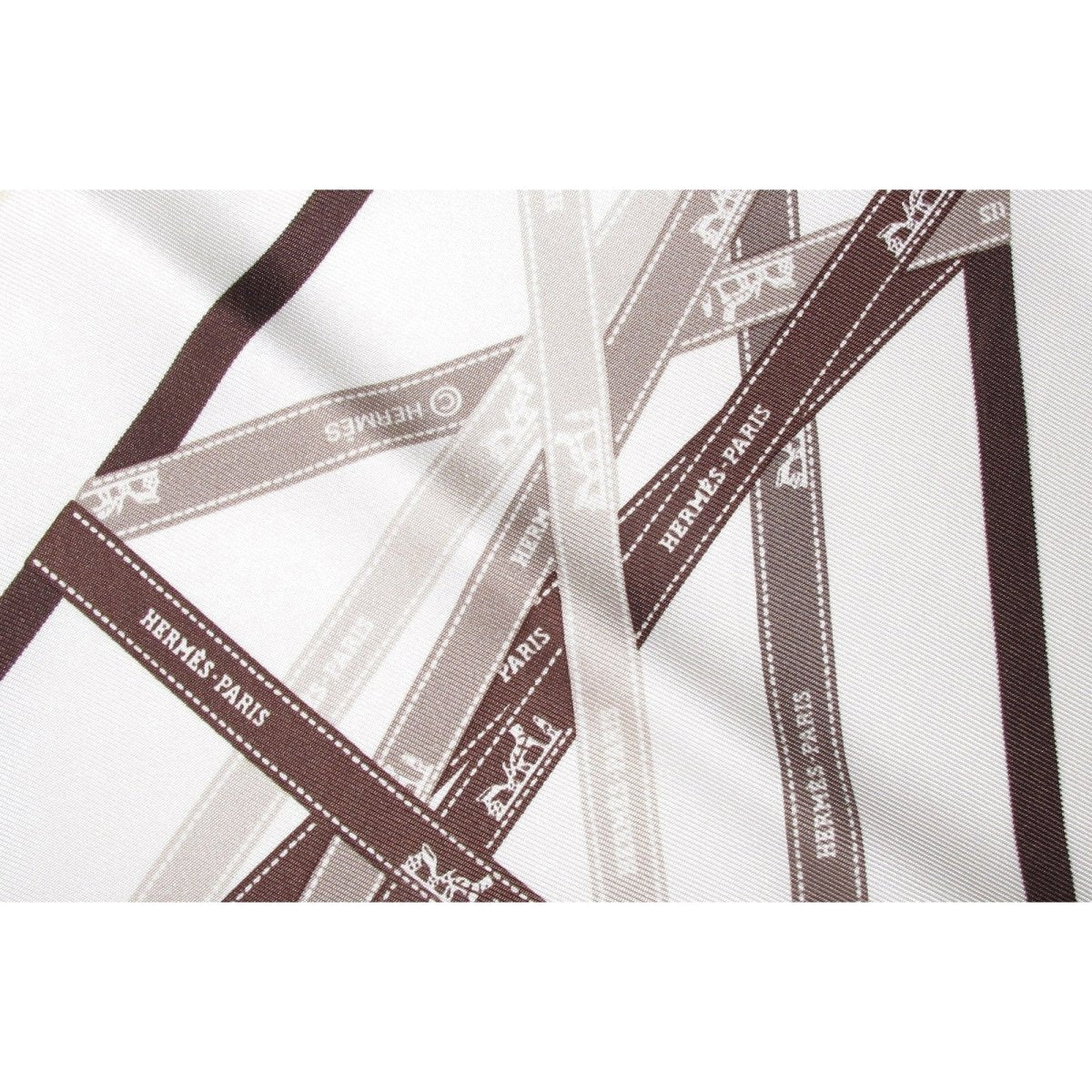 Hermes White Sepia Brown Bolduc Twill Silk Pointu, New! - poupishop