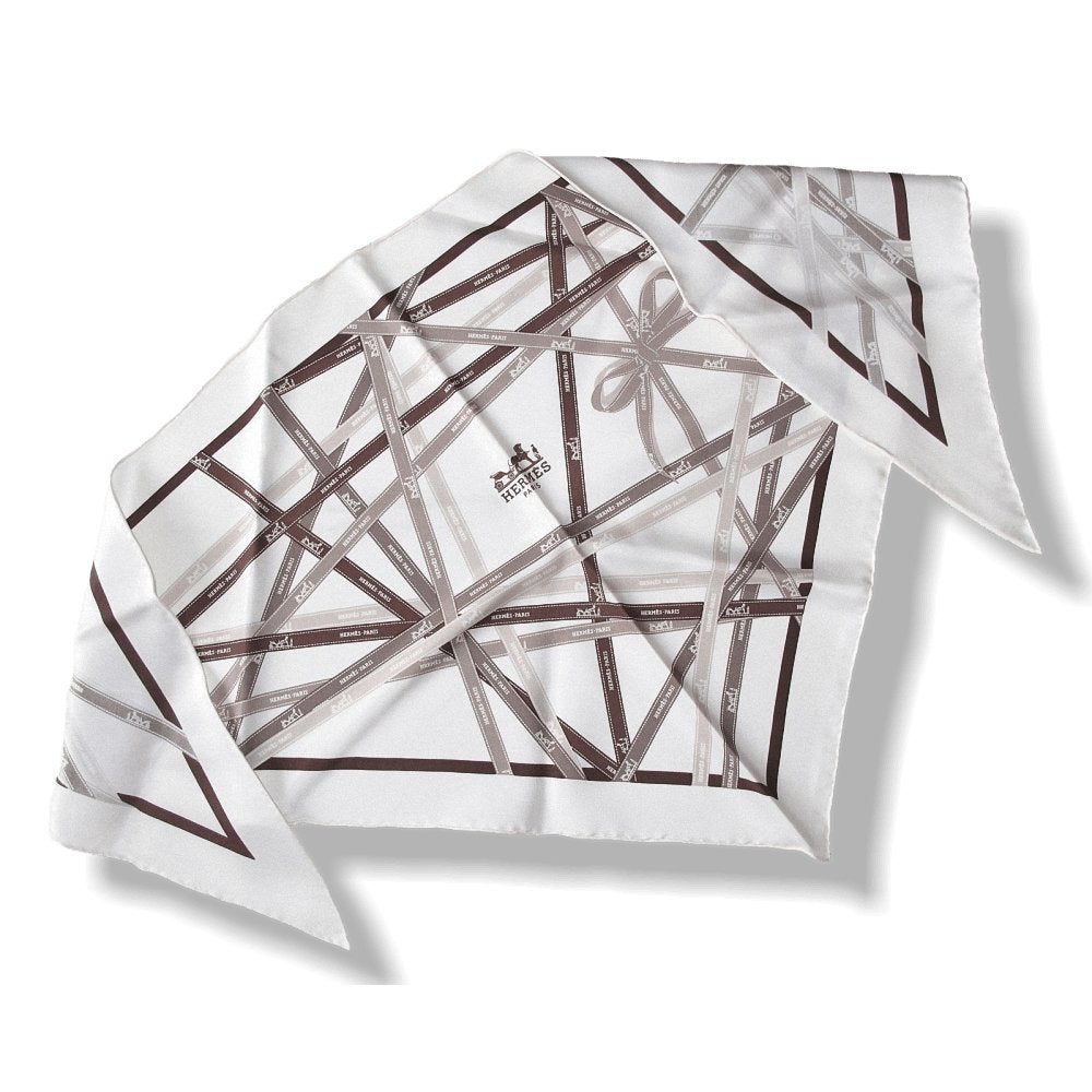 Hermes White Sepia Brown Bolduc Twill Silk Pointu, New! - poupishop