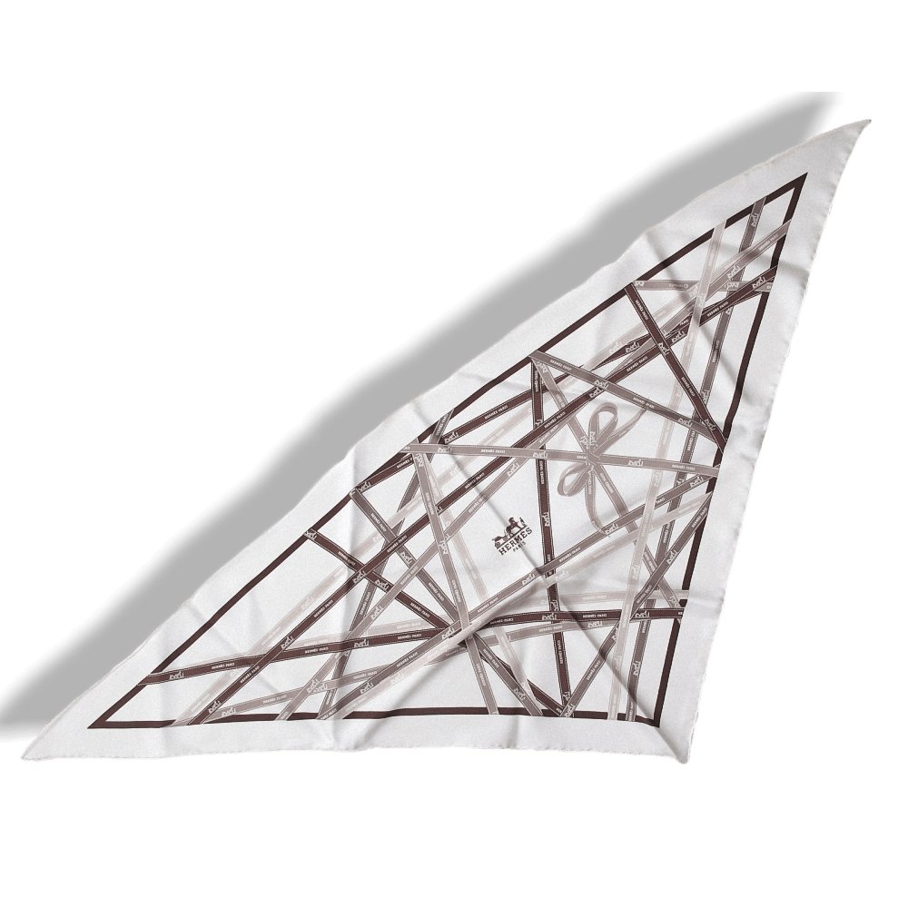 Hermes White Sepia Brown Bolduc Twill Silk Pointu, New! - poupishop