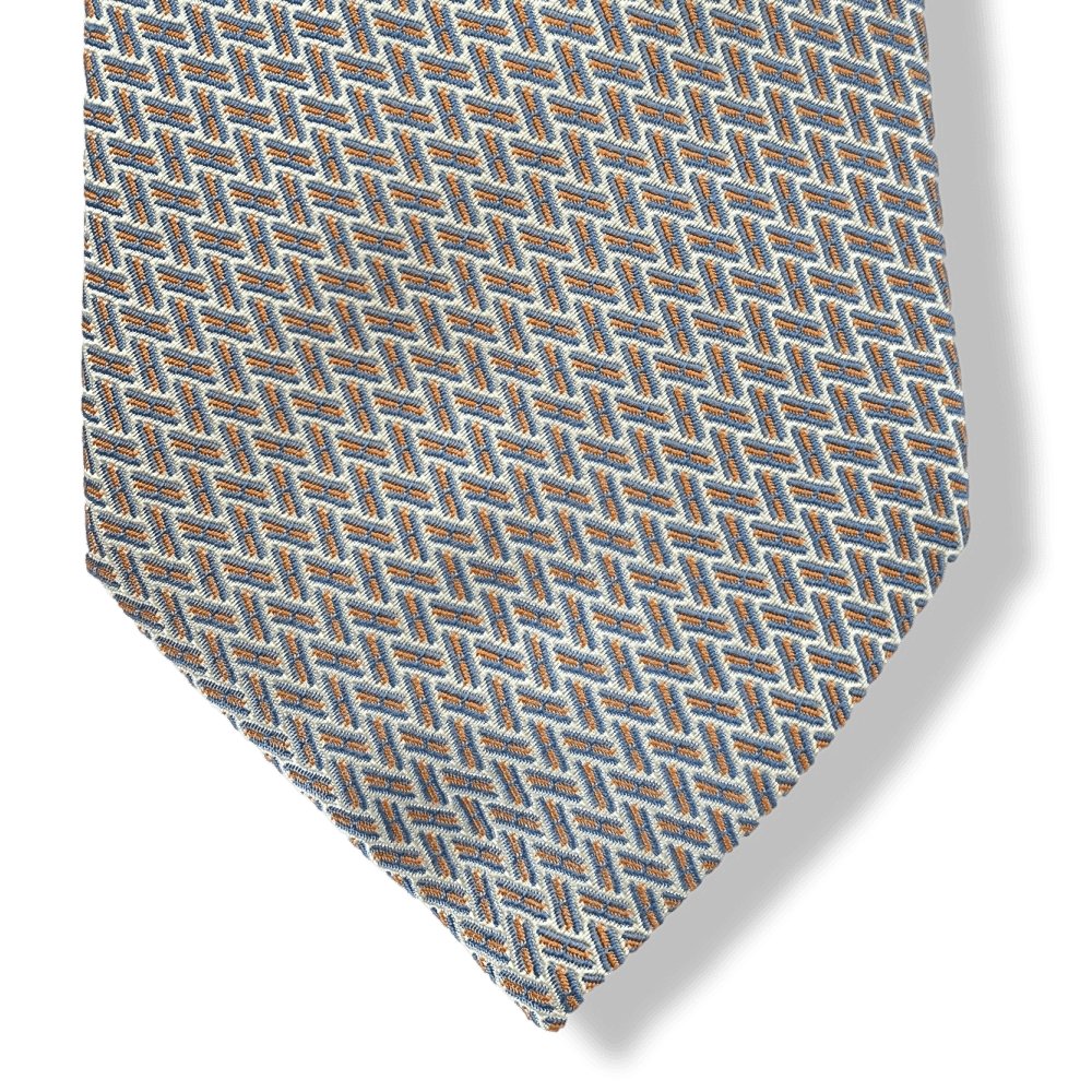 Hermes White Sky Orange 8746 H 100% Heavy Silk Tie 9CM, NWT in Pochette! - poupishop