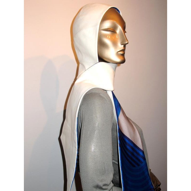 Hermes White/Blue Hypnotique Lamskin Maillon Twill Hat Stole SzM, New! - poupishop
