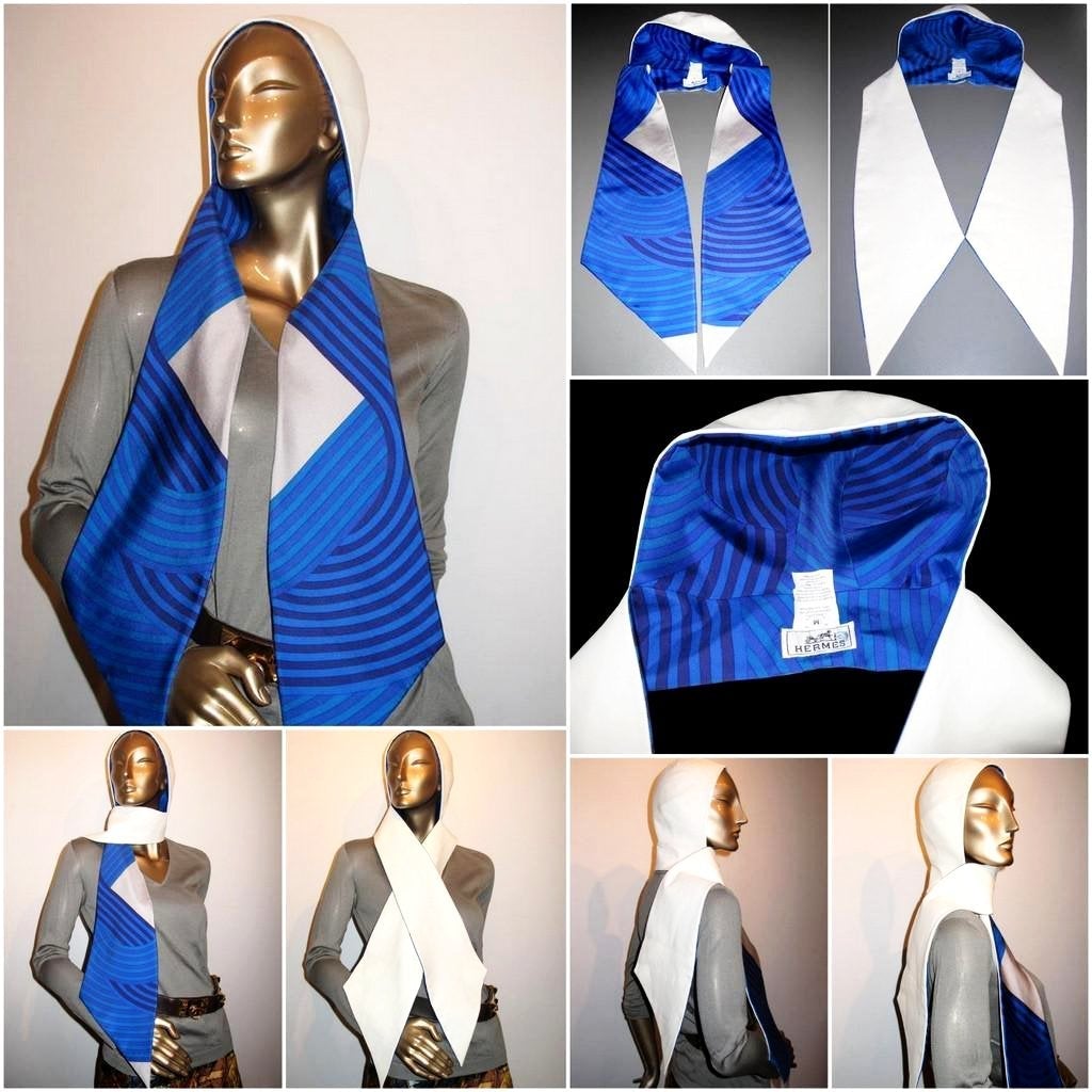 Hermes White/Blue Hypnotique Lamskin Maillon Twill Hat Stole SzM, New! - poupishop