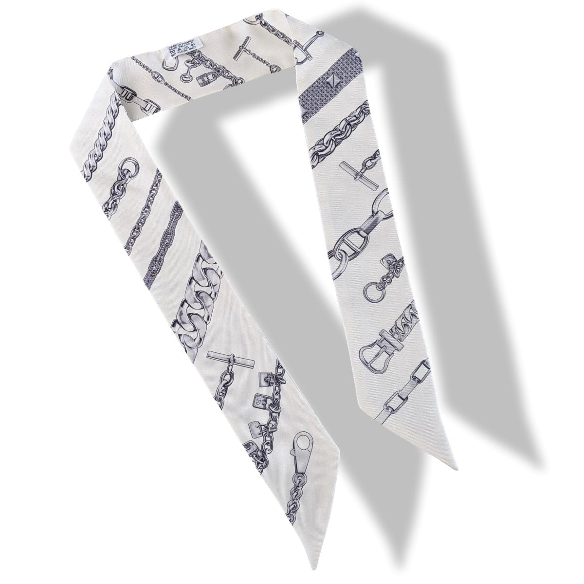 Hermes White/Grey CHAINES ET GOURMETTES Twilly, Mint! - poupishop