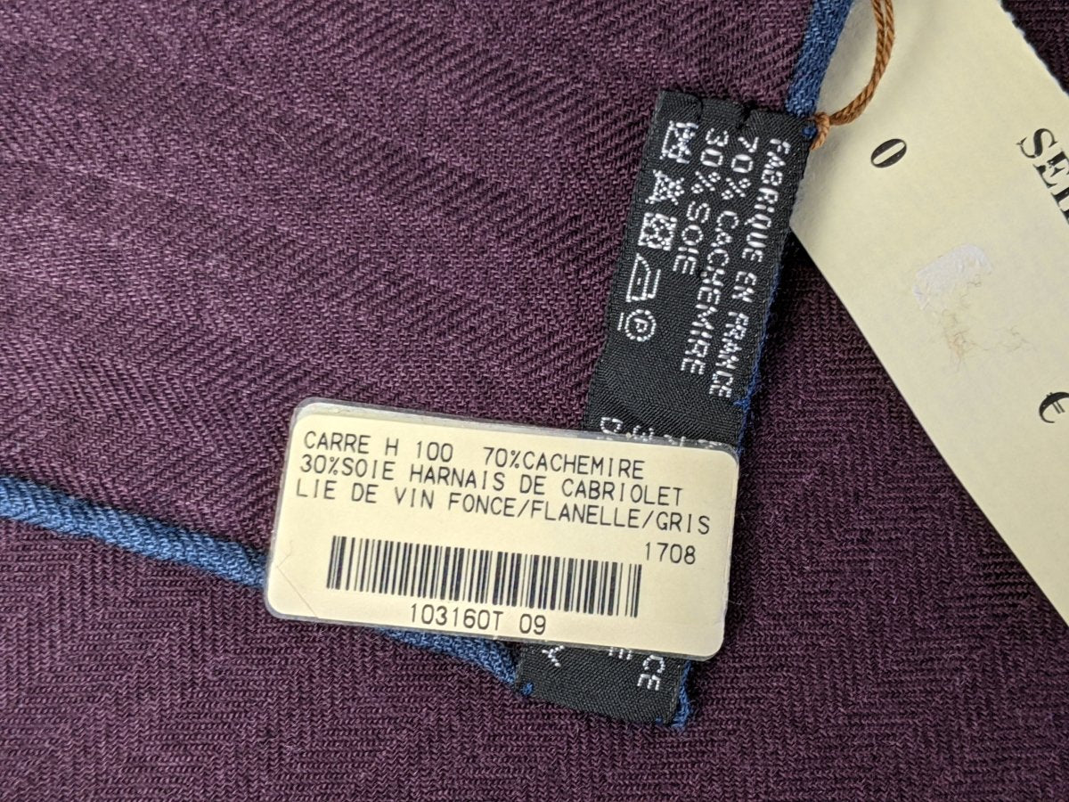 Hermes Wine/Flanelle/Grey HARNAIS DE CABRIOLET 70% Cashmere/30% Silk Carre H 100 cm, BNWT! - poupishop
