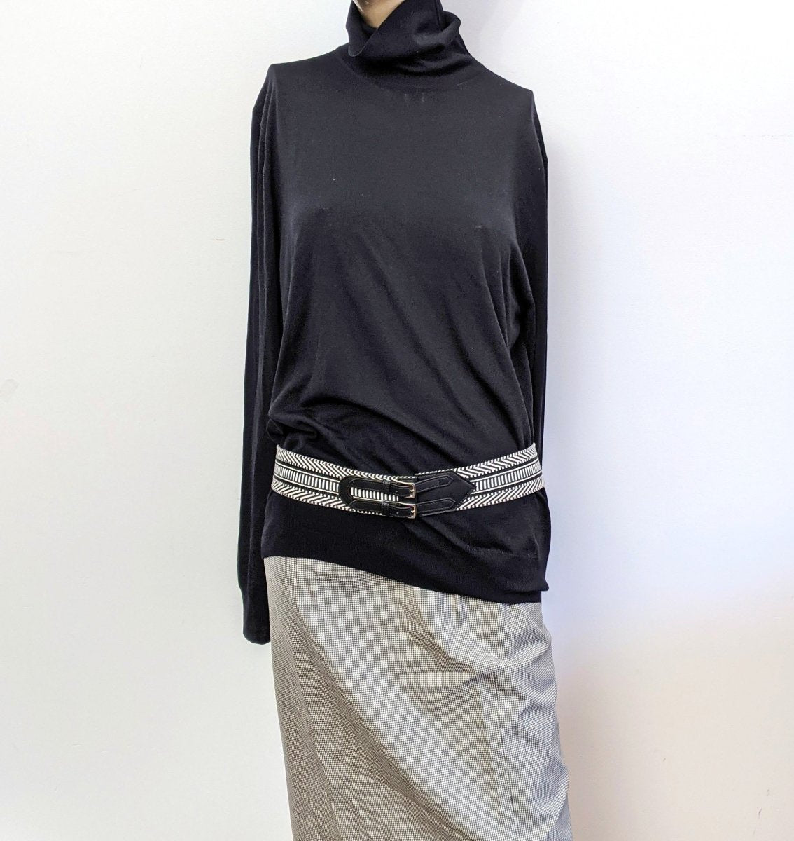 Hermes Woman Ecru-Noir/Noir Sombrero Calfskin SANGLE CAVALE 50 Complete Belt Sz90cm, BNWTIB!! - poupishop
