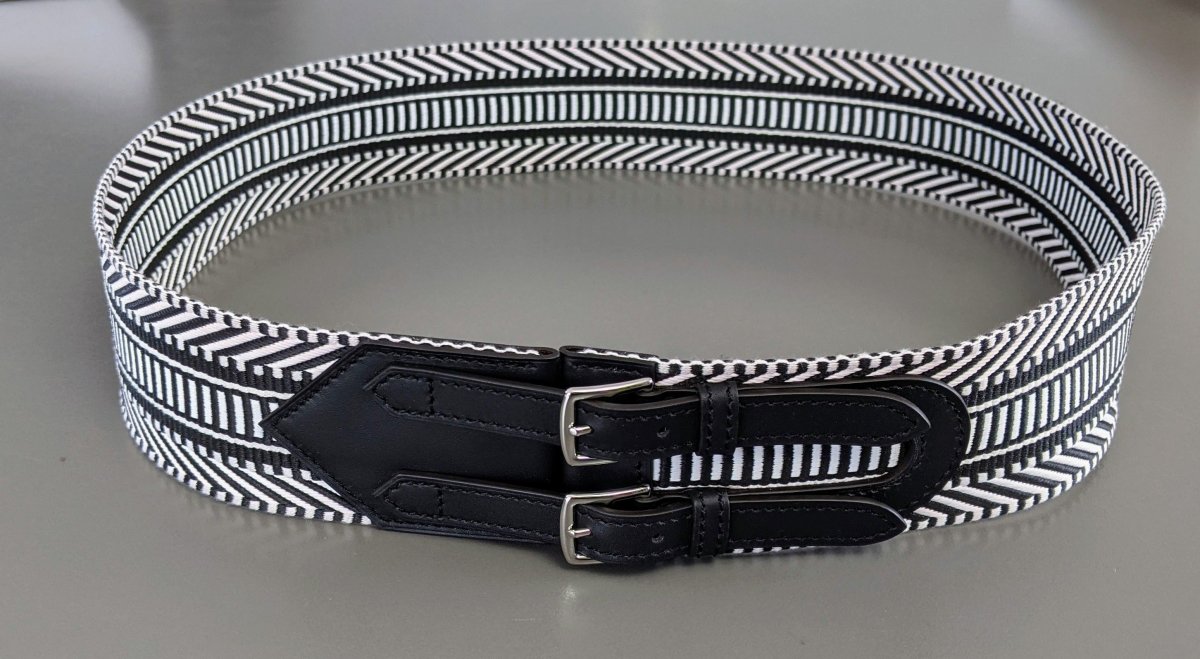 HERMES woman Ecru-Noir canvas cavale belt Sombrero Calfskin Paris Made in France Hermès Cavale 25mm Bag Strap Écru / Noir Swift Leather main image 3
