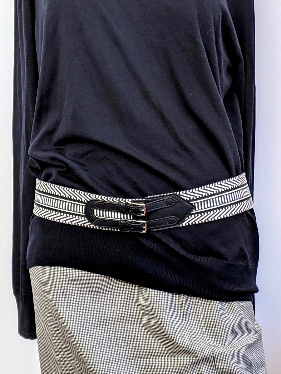 Hermes Woman Ecru-Noir/Noir Sombrero Calfskin SANGLE CAVALE 50 Complete Belt Sz90cm, BNWTIB!! - poupishop