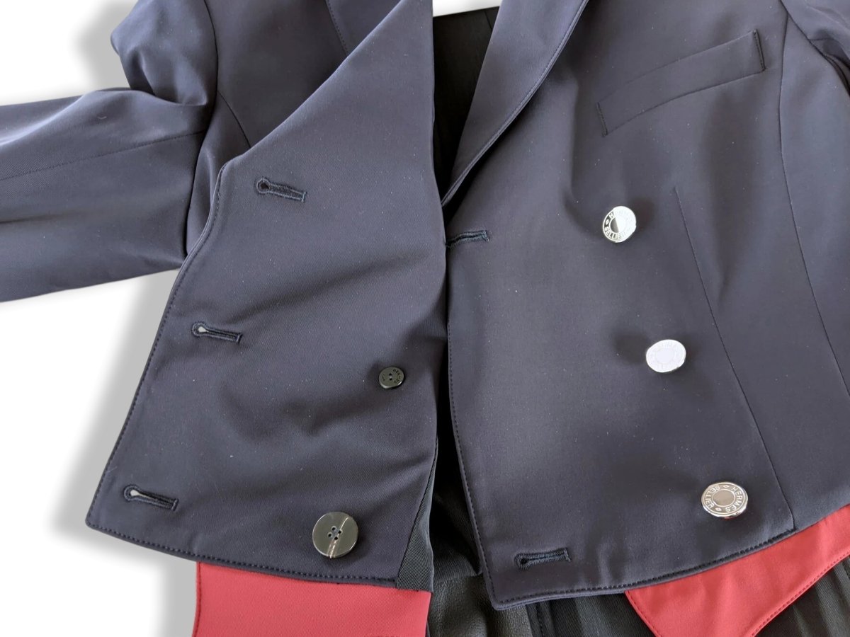 Hermes Women's Blue/Red Calfskin Lining Queue de Pie FRAC DE DRESSAGE TAILCOAT Jacket Sz38, New! - poupishop