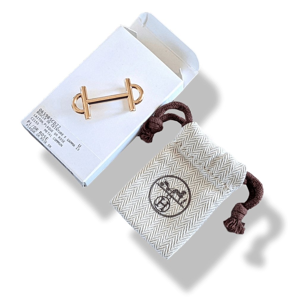 Hermes Women's Plated Pink Gold GAMMA Buckle 13 mm, New with Pochette and White Box!! - poupishop