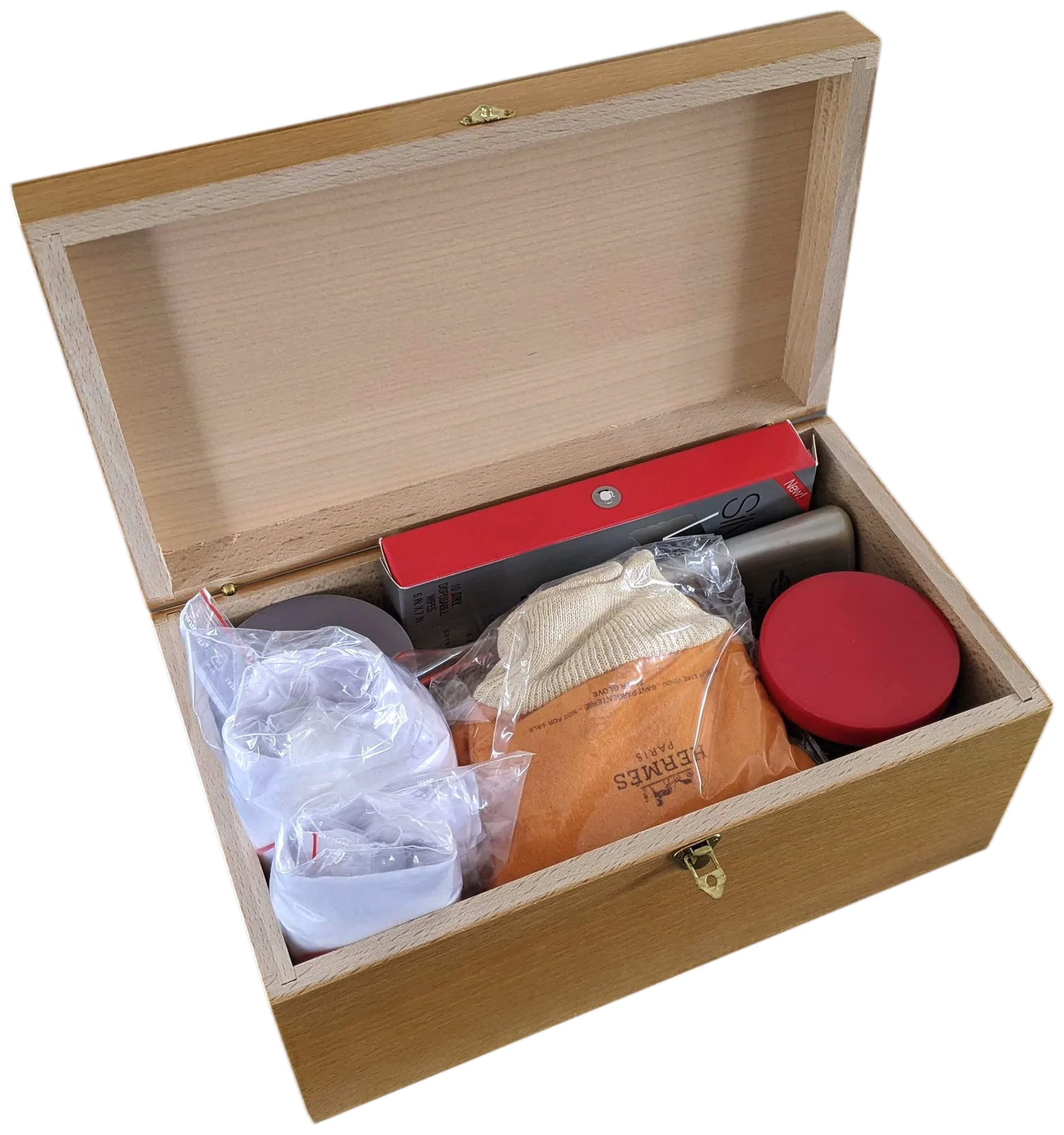 Hermes [Box2] Complete Wooden Care Box for Cleaning Jewelry in Gold Silver Platinum