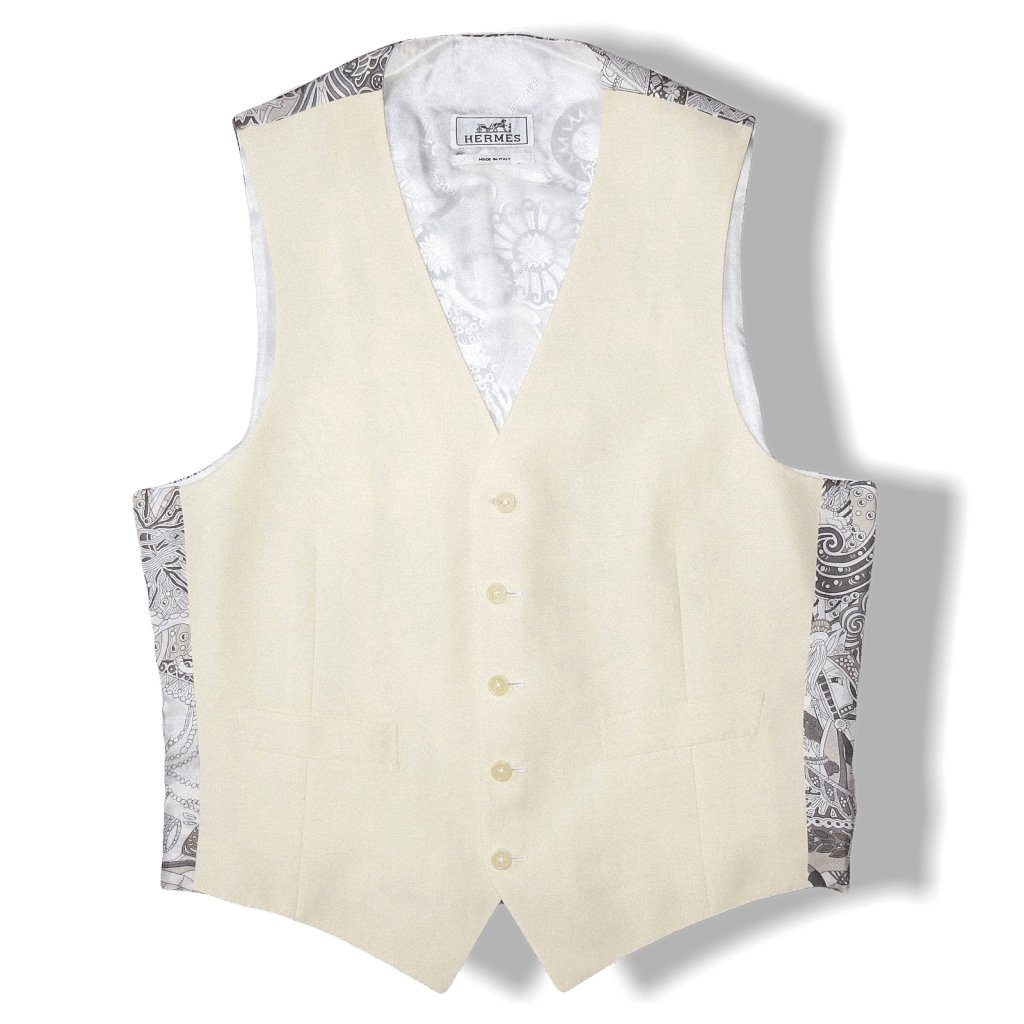 Hermes Wool/Linen/Mohair & Print Silk Au Fil du Carre A. Faivre Men Vest, New! - poupishop