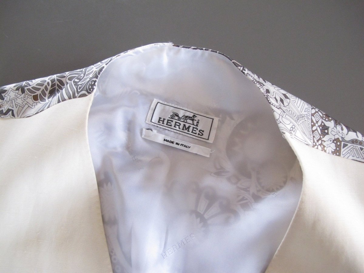 Hermes Wool/Linen/Mohair & Print Silk Au Fil du Carre A. Faivre Men Vest, New! - poupishop