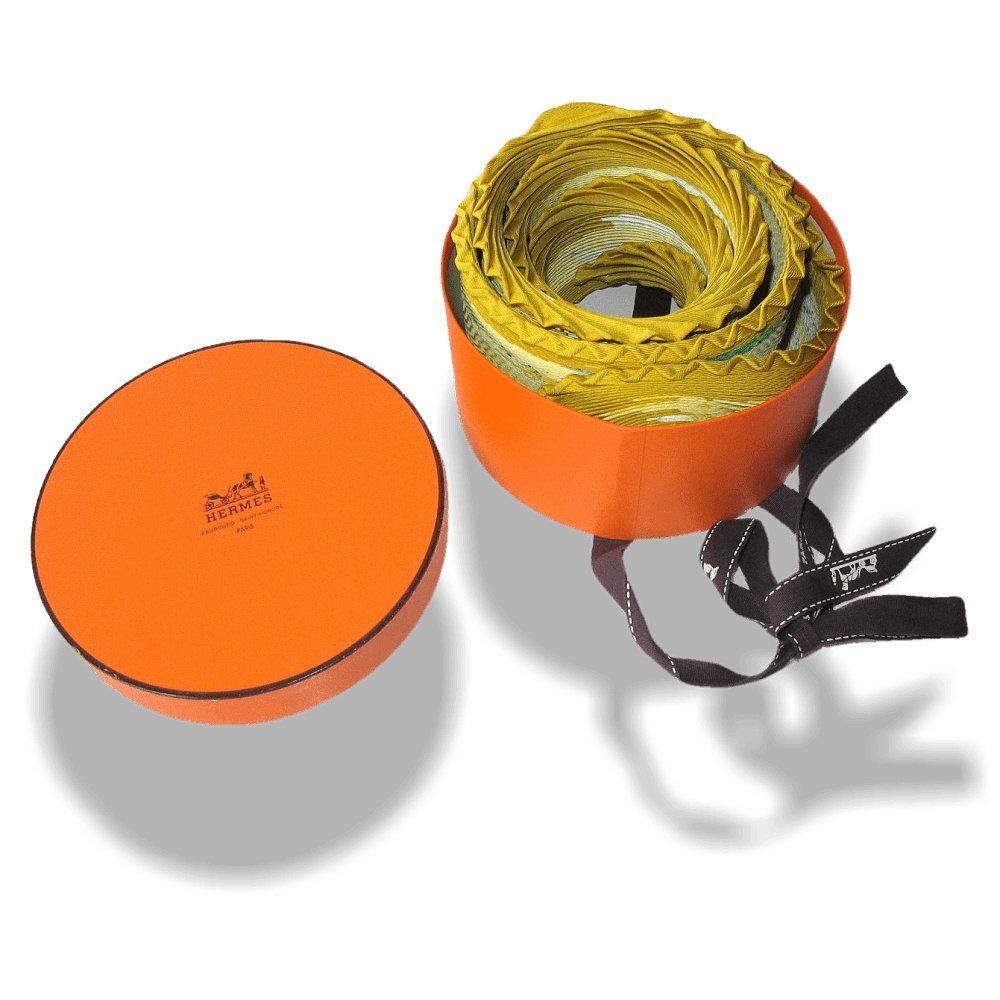 Hermes Yellow, Green La Rosee Pleated Plisse Twill 90cm, NIB! - poupishop
