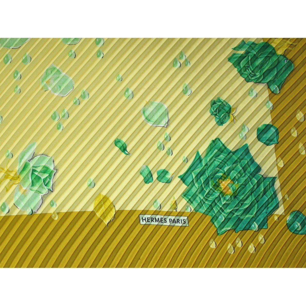 Hermes Yellow, Green La Rosee Pleated Plisse Twill 90cm, NIB! - poupishop