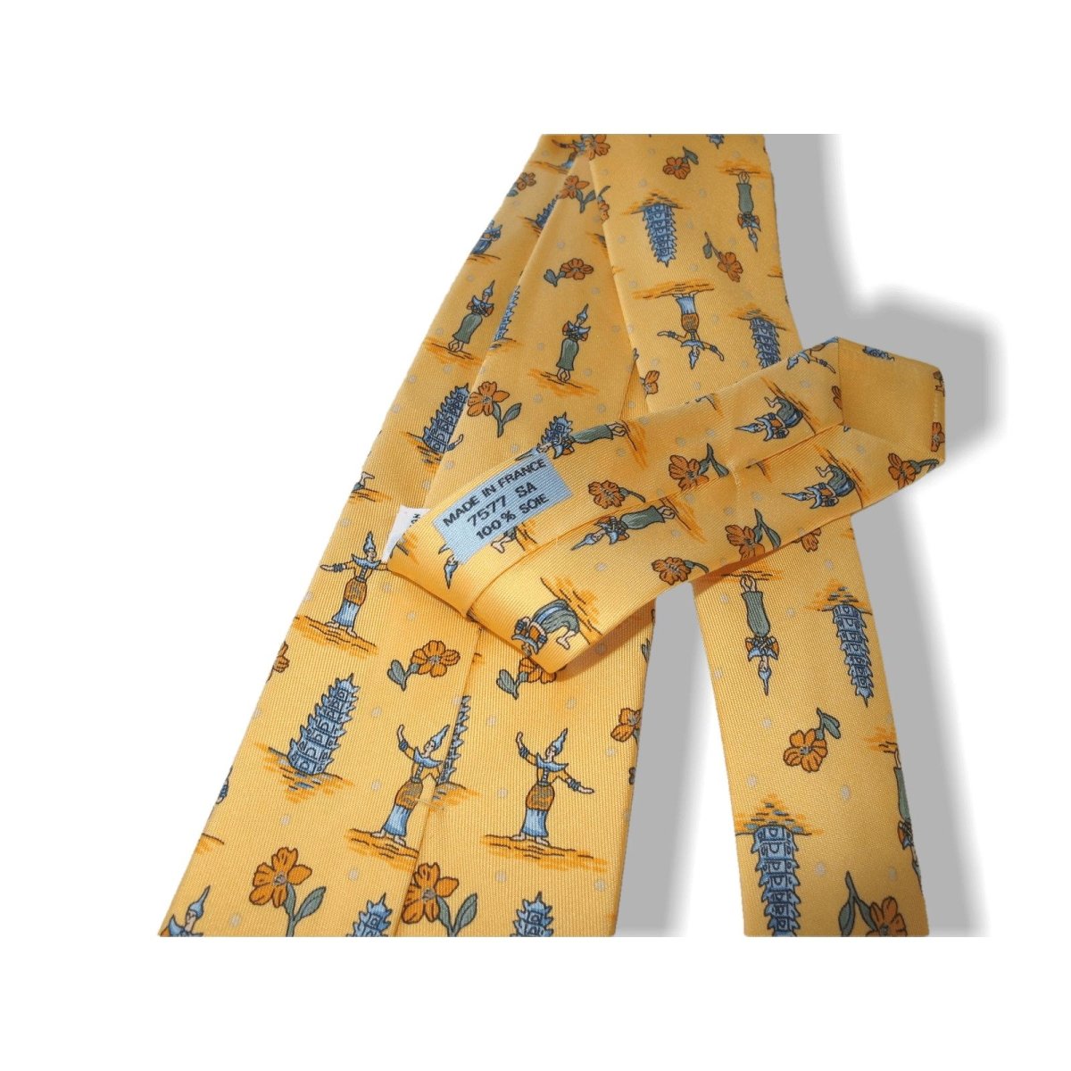 Hermes Yellow Peruvians Inca Twill Silk Tie Nr 7577 SA New