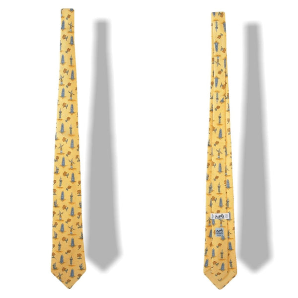 Hermes Yellow Peruvians Inca Twill Silk Tie Nr 7577 SA New