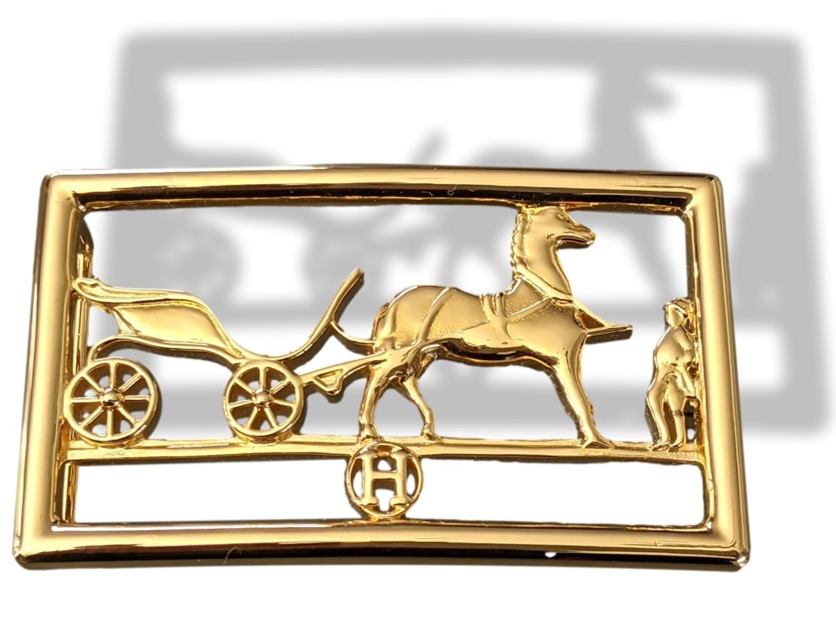 Hermes Yellow Plated Gold CALECHE Belt Buckle 32 mm, New with Pochette! - poupishop