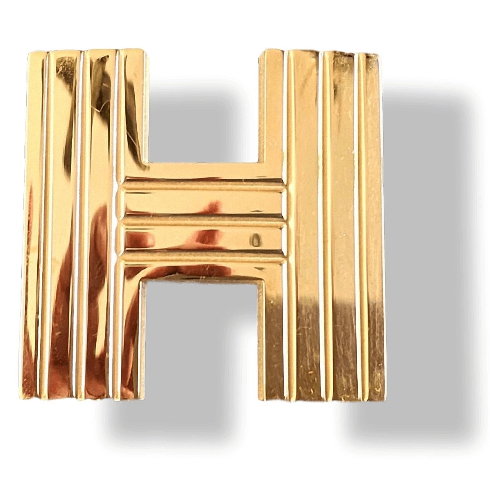 Hermes Yellow Plated Gold H STRIEE Belt Buckle 32 mm, Orange Pochette! - poupishop