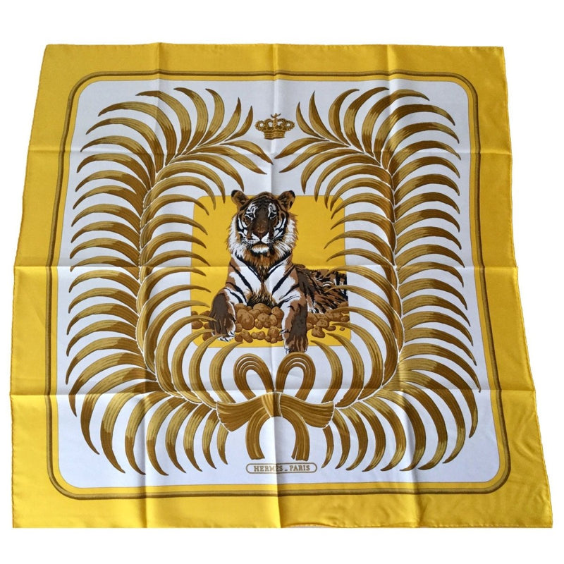 Hermes Yellow White Tigre Royal by Christiane Vauzelles Twill 90cm, Box! - poupishop